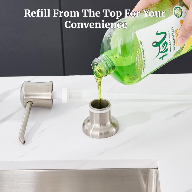 Ultimate Unicorn Soap Dispenser for Kitchen Sink Brushed Nickel, Built-in and Refill-from-Top Design with Liquid Hand & Dish Soap Bottle - Image 3